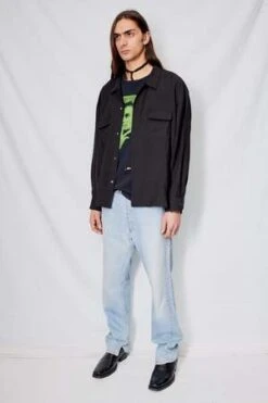 AssemblyRayon Crop Pocket Shirt - Black Stripe -Garmentory Clothing Shop Black Stripe Rayon Crop Pocket Shirt 20230928195839 1