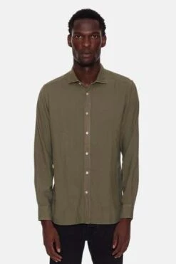 BoglioliCotton French Collar Shirt - Olive