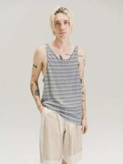 Edward CumingCotton Linen Jersey Tank - Stripe