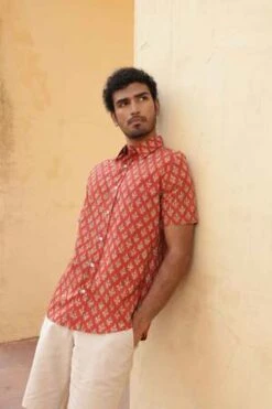 DUSHYANT.Hand Printed 'The Prat' Short Sleeve Shirt - Blood Orange Motif Print