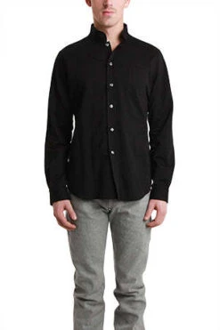 Blue&CreamMandarin Button Down - Black