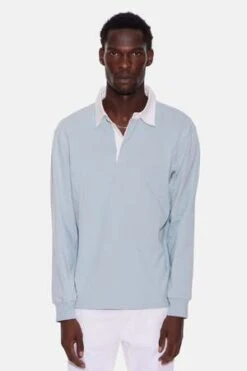 Blue&CreamSolid Rugby - Eucalyptus/White Collar