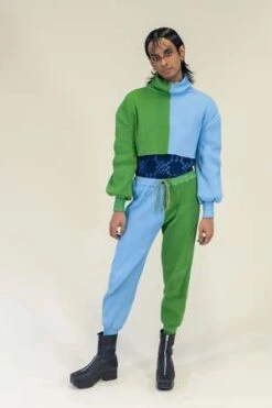 Abacaxiabacaxi Sweater Ribbed Jogger Pant - Moss Green/Sky Blue