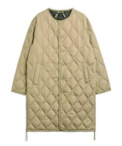 TAIONTaion Long Military Crew Neck Quilted Coat - Coyote