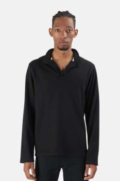 Blue&CreamTwill Knit Pop Collar - Black